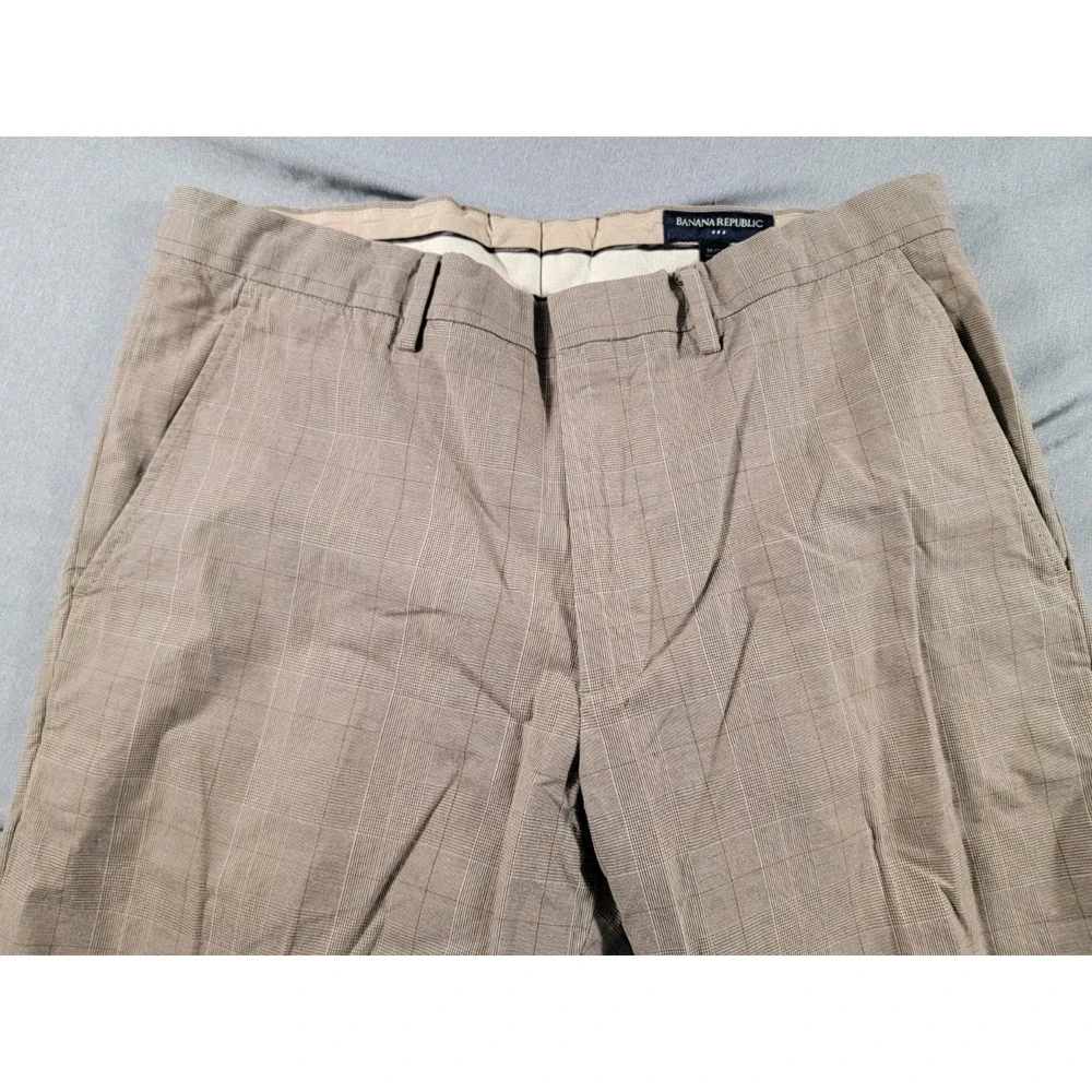 Banana Republic Slack Trouser Pants Mens 36x30 Tan Brown Houndstooth Check Plaid